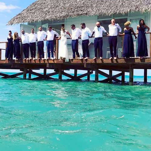 Bridal party getting ready to Jump into the Caribbean